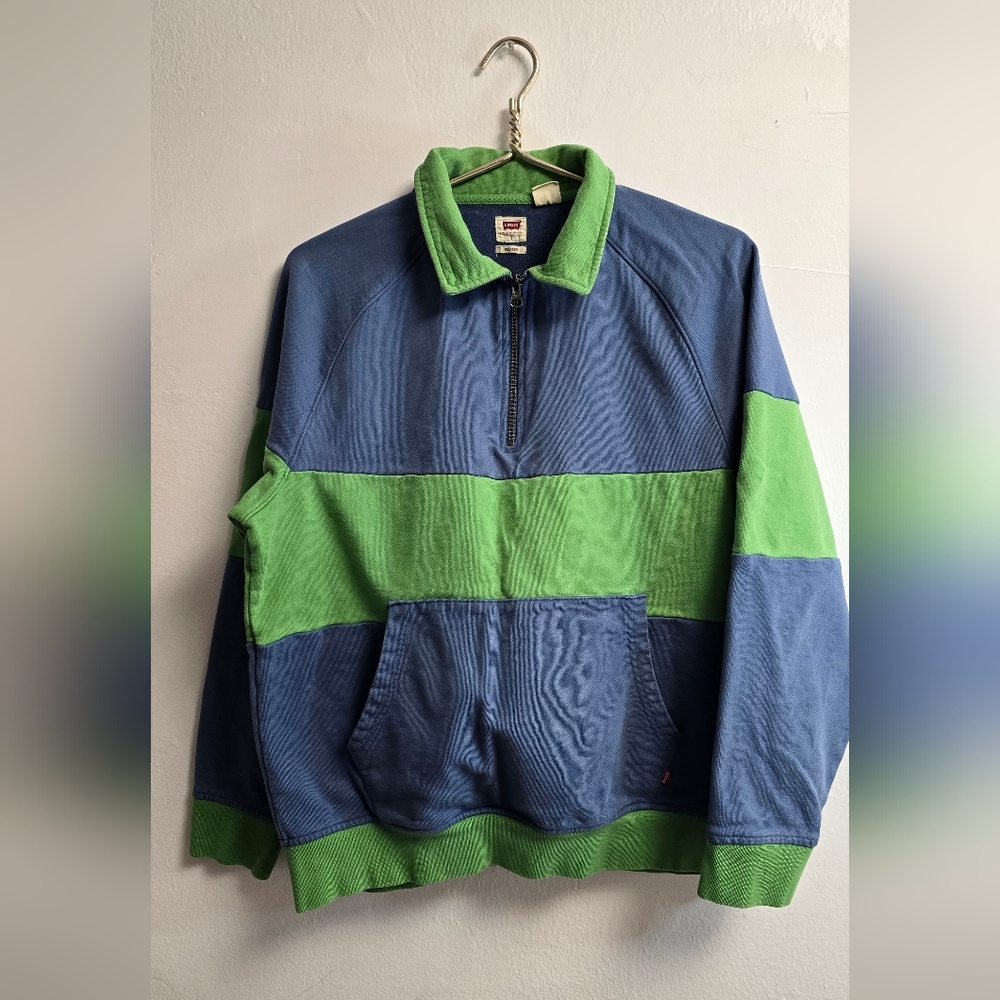 Levi’s Relaxed Quarter Zip Sweatshirt Colorblock Blue Green Size S - Picture 9 of 9
